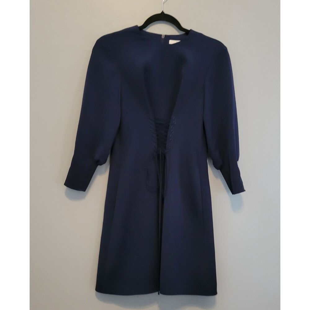 Tibi Lace Up Corset Front Twill Navy Blue Dress Women's Size 0